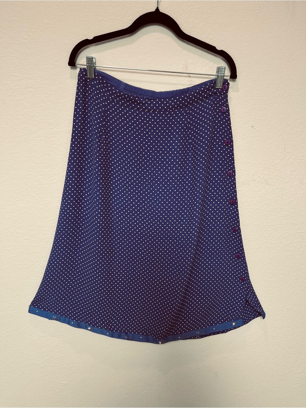 April Cornell Vintage Purple Polka Dot A-Line Skirt with Side Buttons